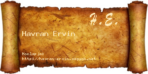 Havran Ervin névjegykártya